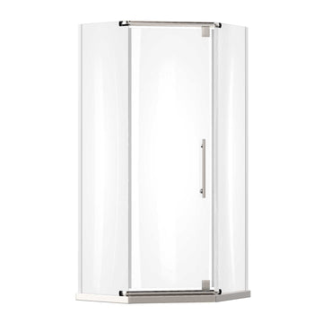 Ivanees 36 In. x 76 In. Neo-Angle Pivot Semi-Frameless Corner Shower Enclosure in Stainless Steel with 8mm Clear Tempered Glass