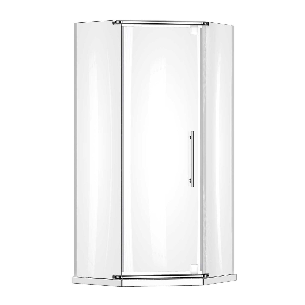 Ivanees 36 In. x 76 In. Neo-Angle Pivot Semi-Frameless Corner Shower Enclosure in Stainless Steel with 8mm Clear Tempered Glass