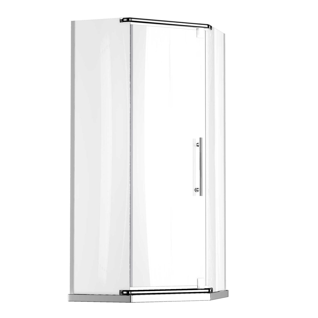 Ivanees 36 In. x 76 In. Neo-Angle Pivot Semi-Frameless Corner Shower Enclosure in Stainless Steel with 8mm Clear Tempered Glass