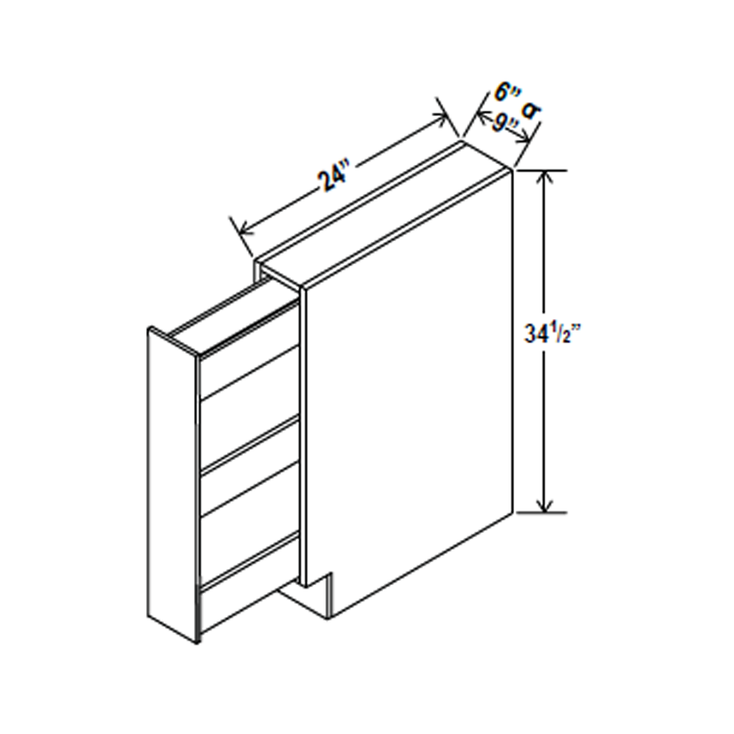 Spice Pull Base Cabinet - 9W x 34-1/2H x 24D -Charleston White - RTA