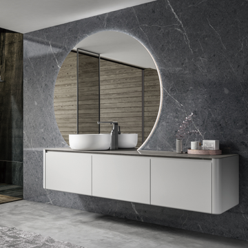 Bova Wall Mounted Bathroom Vanity - Gray + Armani Ash cabinet with Matte White Finish Basin