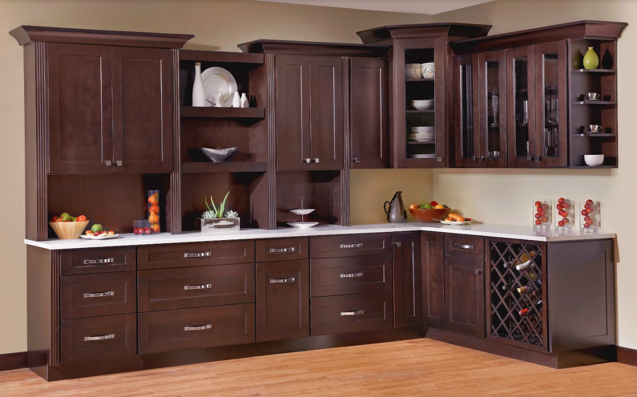 Espresso Shaker Kitchen Cabinets, Solid Wood Cabinet, Ready-to