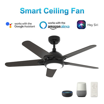 Sonnen 52" In. Black/Walnut 5 Blade Smart Ceiling Fan with Dimmable LED Light Kit Works with Remote Control, Wi-Fi apps and Voice control via Google Assistant/Alexa/Siri