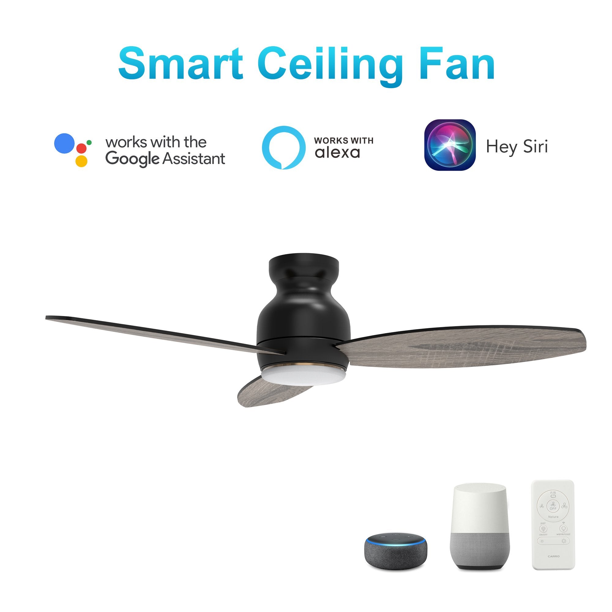 Trendsetter Black 3 Blade Smart Ceiling Fan with Dimmable LED Light Kit Works with Remote Control, Wi-Fi apps and Voice control via Google Assistant/Alexa/Siri