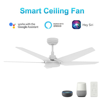 Voyager 52" In. White/Wooden 5 Blade Smart Ceiling Fan with Dimmable LED Light Kit Works with Remote Control, Wi-Fi apps and Voice control via Google Assistant/Alexa/Siri