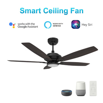 Somerset 52" In. Black/Walnut 5 Blade Smart Ceiling Fan with Dimmable LED Light Kit Works with Remote Control, Wi-Fi apps and Voice control via Google Assistant/Alexa/Siri