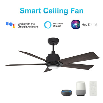 Aspen 52" In. Black/Walnut 5 Blade Smart Ceiling Fan with Dimmable LED Light Kit Works with Remote Control, Wi-Fi apps and Voice control via Google Assistant/Alexa/Siri