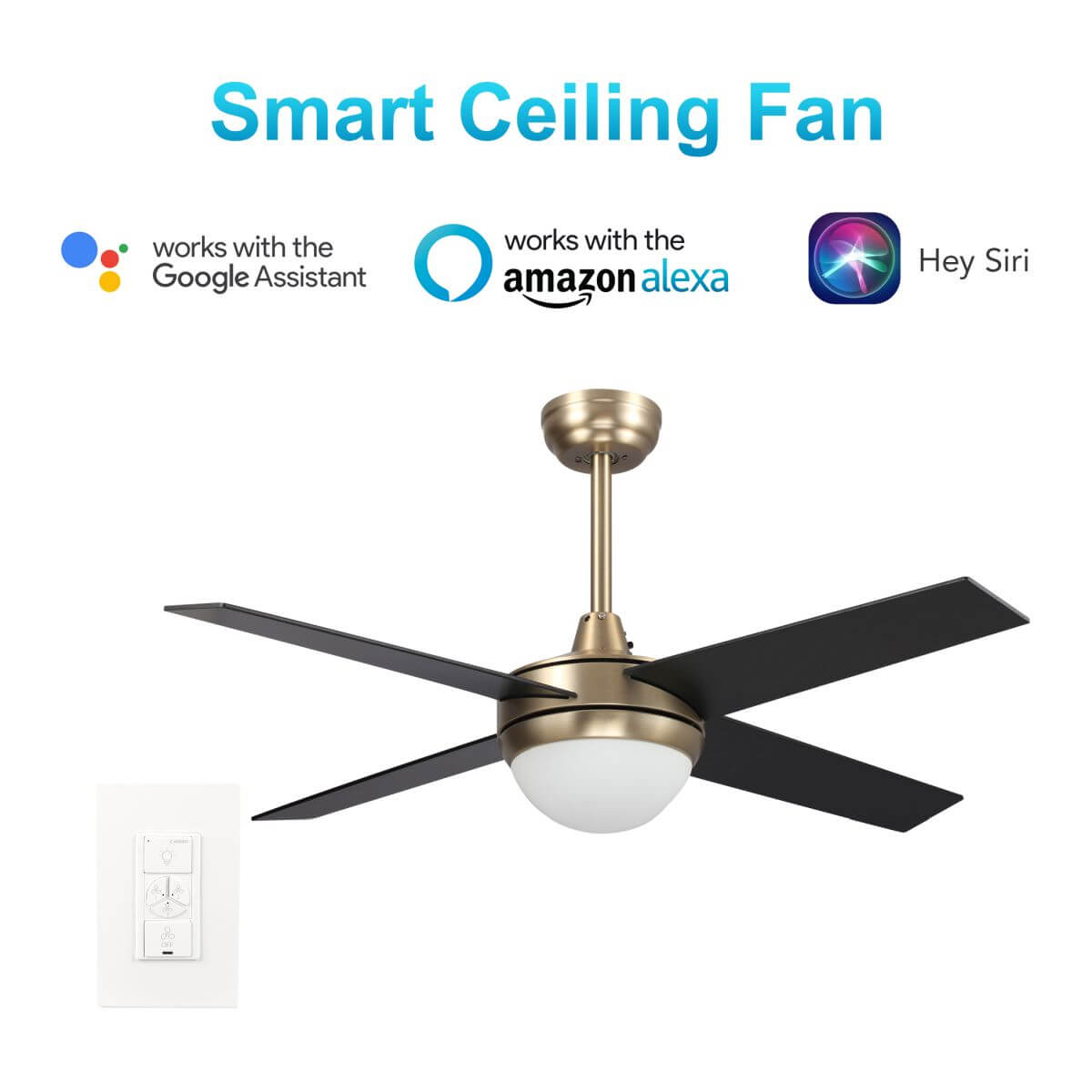Nova 48" In. 4 Blade Smart Ceiling Fan with LED Light Kit Works with Wall control, Wi-Fi apps and Voice control via Google Assistant/Alexa/Siri