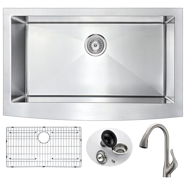36 in. Farmhouse Kitchen Sink with Accent Faucet in Brushed
