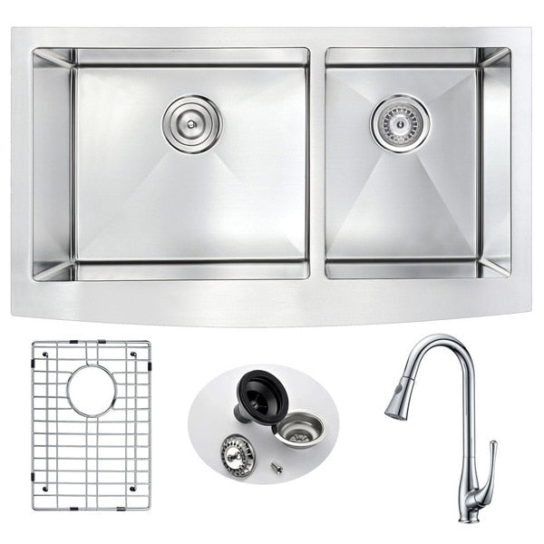 33 in. Double Bowl Farmhouse Kitchen Sink with Singer Faucet