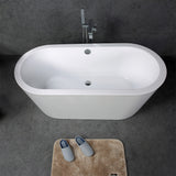 Queen 67 In. Oval Acrylic Freestanding Soaking Bathtub in Glossy White Chrome-Plated Center Drain & Overflow Cover