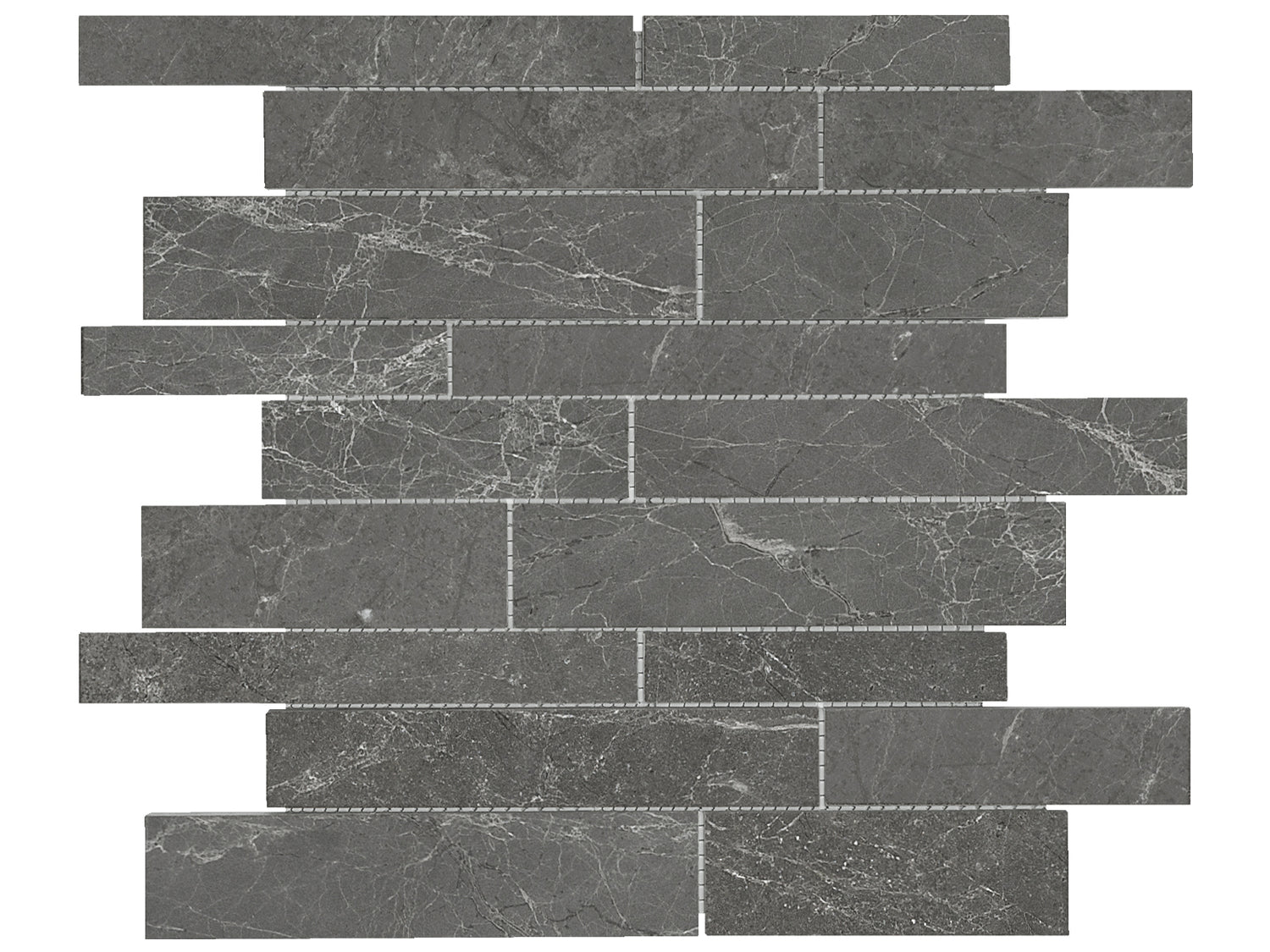 Random Strip Stark Carbon Polished Marble Mosaic