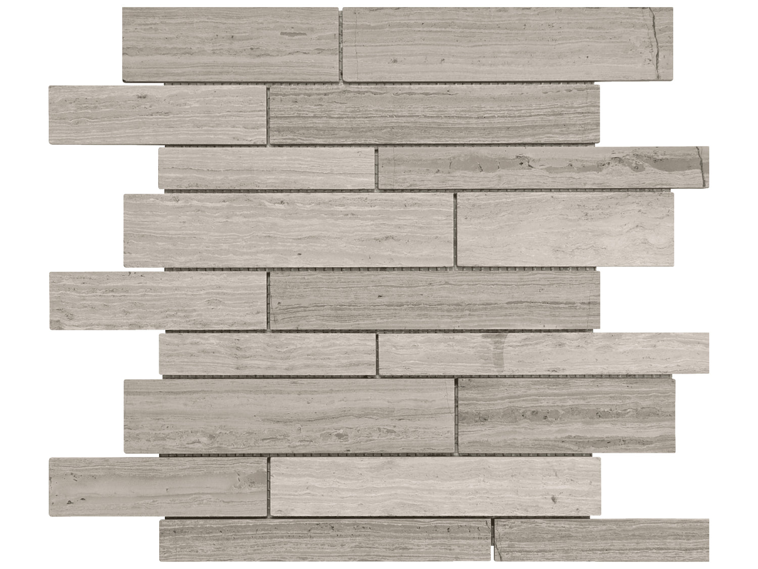 Random Strip Strada Mist Polished Limestone Mosaic