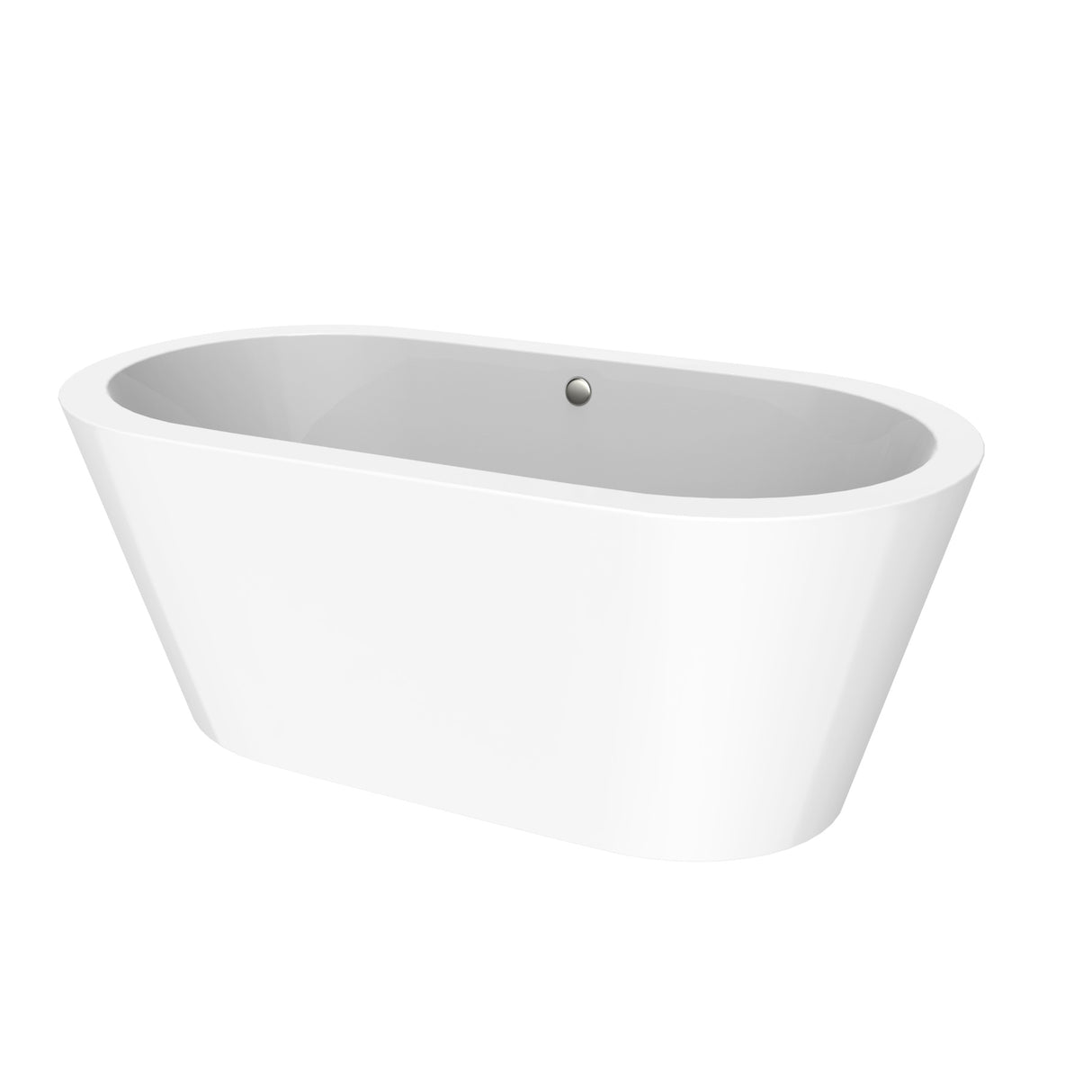 Queen 67 In. Oval Acrylic Freestanding Soaking Bathtub in Glossy White Chrome-Plated Center Drain & Overflow Cover