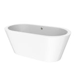 Queen 67 In. Oval Acrylic Freestanding Soaking Bathtub in Glossy White Chrome-Plated Center Drain & Overflow Cover