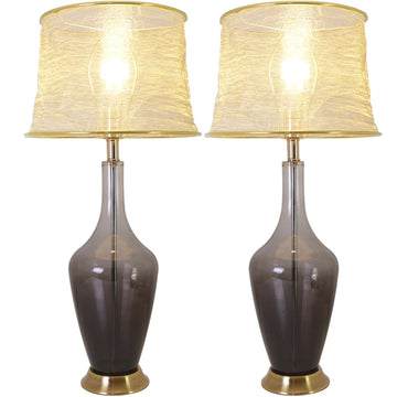 Clavel Translucent Glass Table Lamp 31 Inch - Gray Ombre/Golden Yarn Shade (Set of 2)