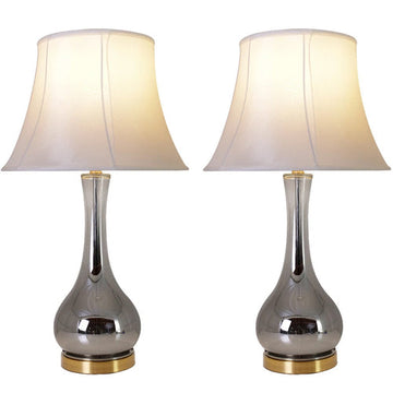 Melati Chrome Gray Ombre Glass Table Lamp 28" - Chrome Gray/White Collapsible Shade (Set of 2)