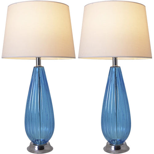 Manolya Translucent Glass Table Lamp 28" - Sky Blue/Ivory White (Set of 2)