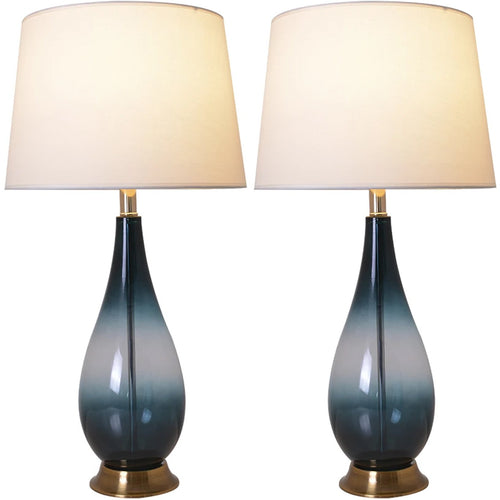 Lola Ombre Droplet Glass Table Lamp 28" - Deep Green Ombre/White (Set of 2)