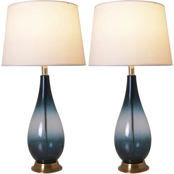 Lola Ombre Droplet Glass Table Lamp 28" - Deep Green Ombre/White (Set of 2)