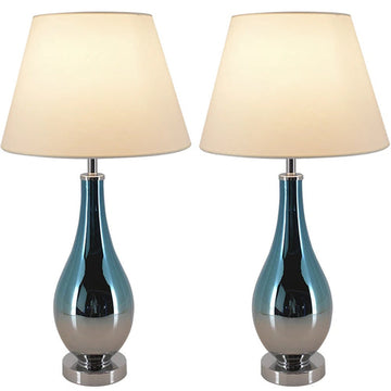 Lola Ombre Droplet Glass Table Lamp 28" - Blue Chrome Ombre/Creme (Set of 2)