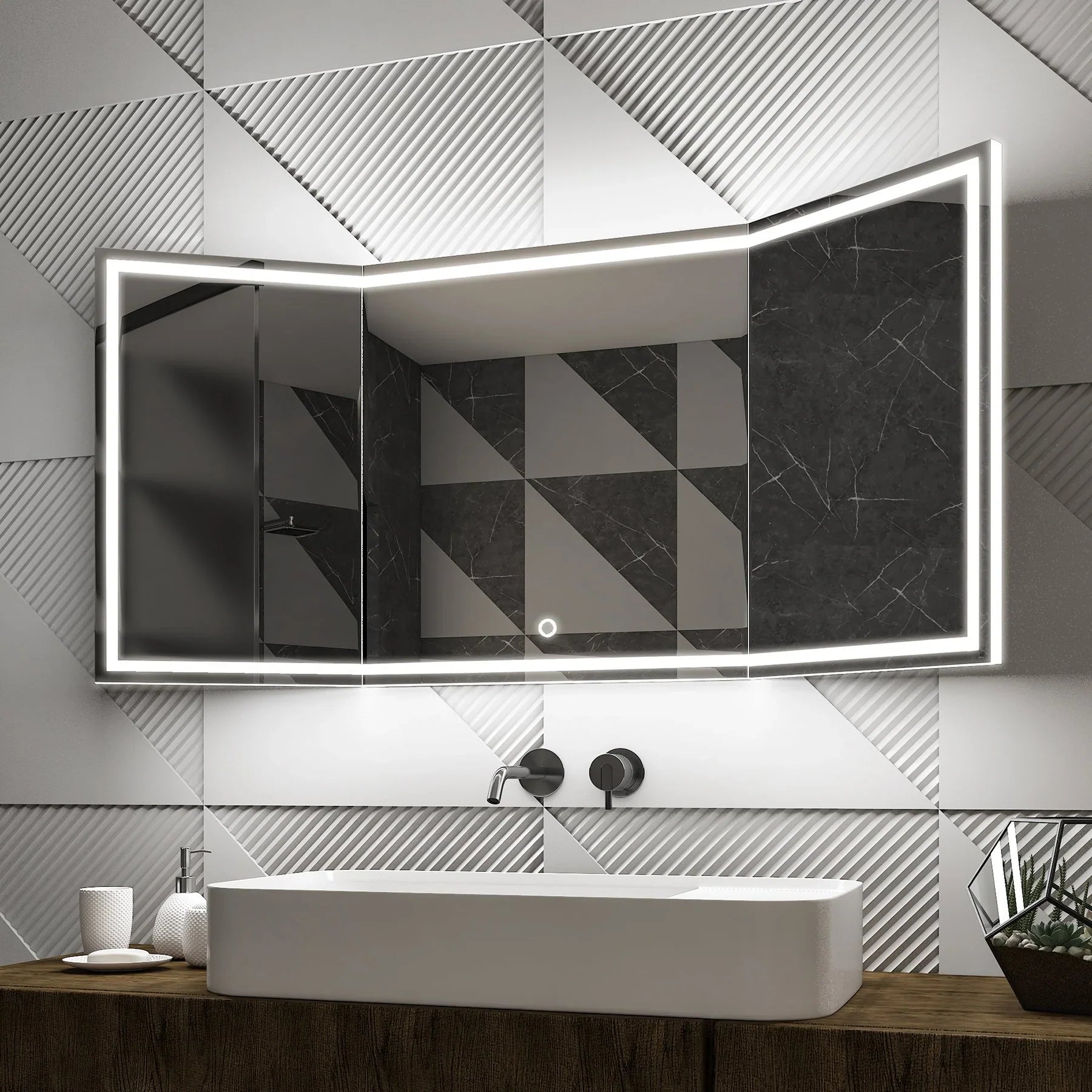 55.1 x 25.6 Inch Backlit LED Lighted Bathroom Mirror with Thin Plexiglass Edge, CCT Remembrance, Touch Sensor Switch