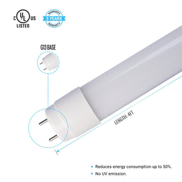 T8 4ft LED Tube - 18W 4000K AC120-277V, Type B, AI/PC, UL & DLC5.1, Single & Double End Power - Ballast Bypass(1 Pack)
