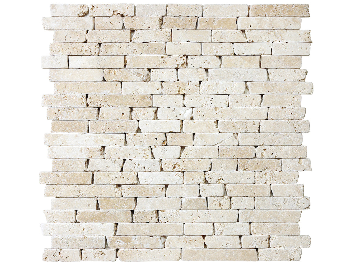 Random Strip Ivory Tumbled Travertine Mosaic