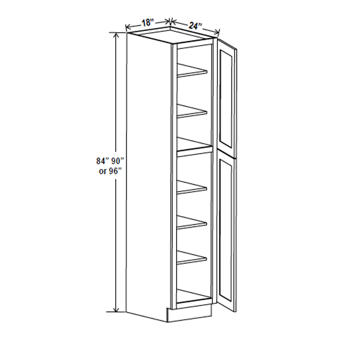 Wall Pantry Cabinet - 18W x 84H x 24D - Aspen White - RTA