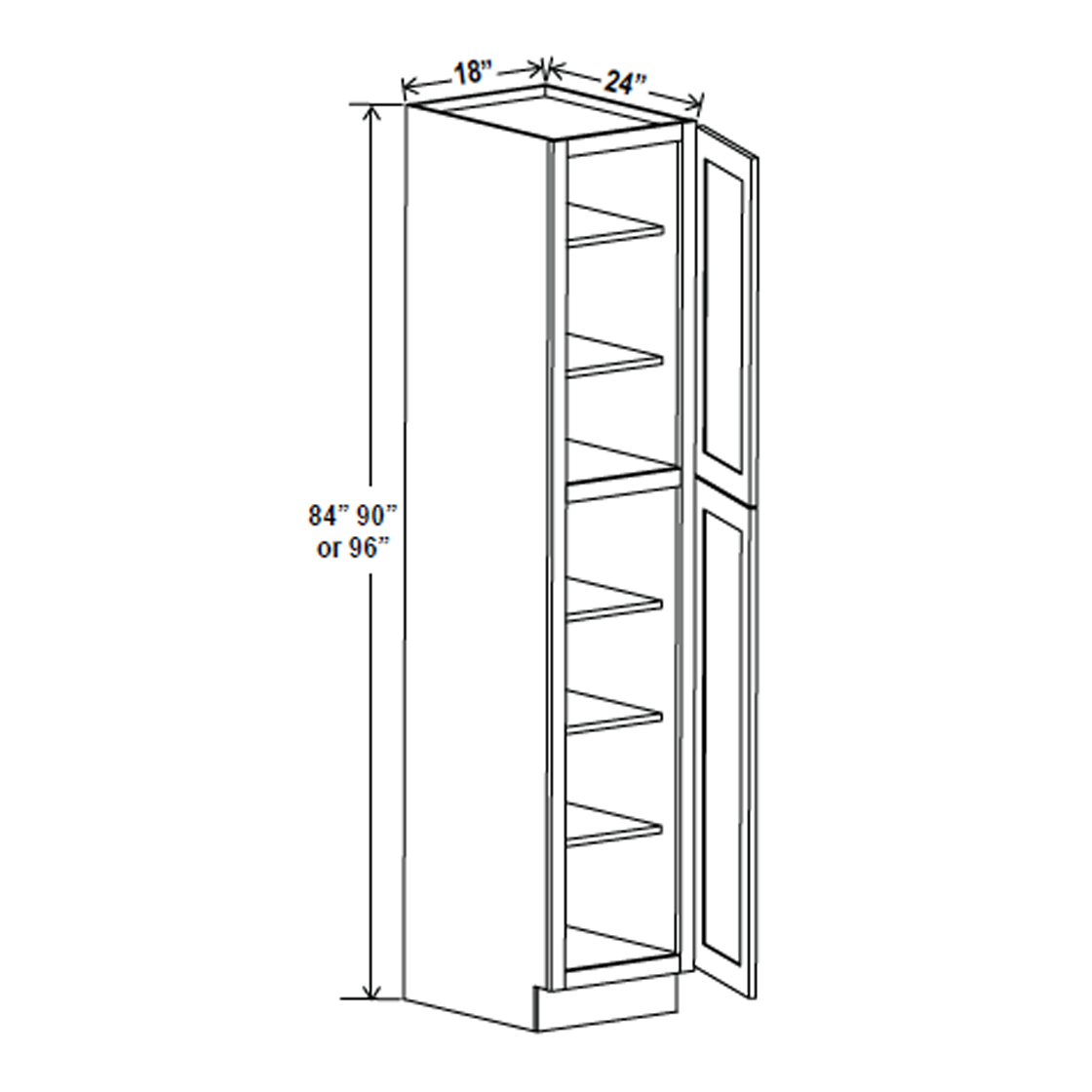 Wall Pantry Cabinet - 18W x 84H x 24D - Grey Shaker Cabinet