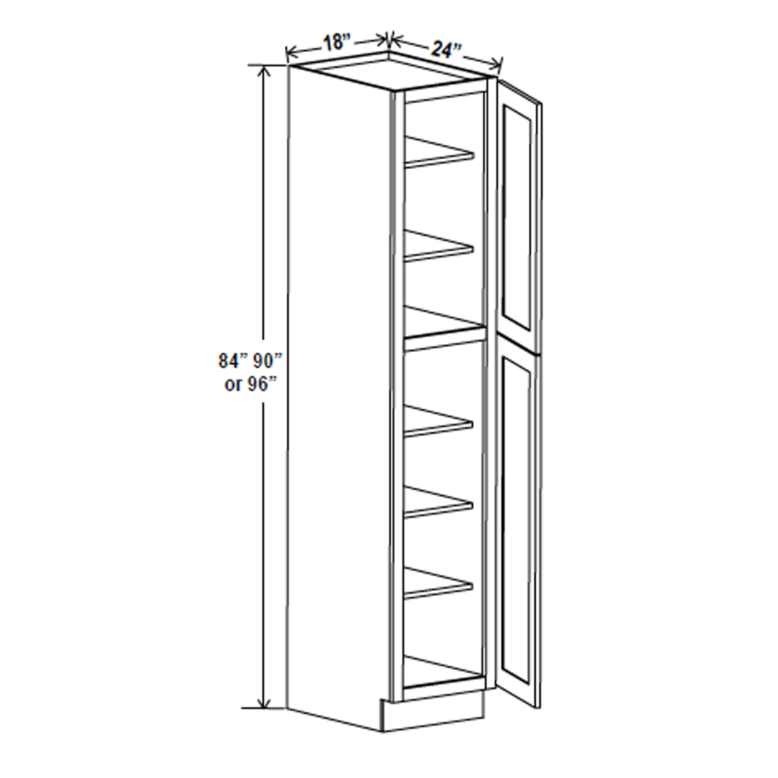 Wall Pantry Cabinet - 18W x 90H x 24D - Aria White Shaker