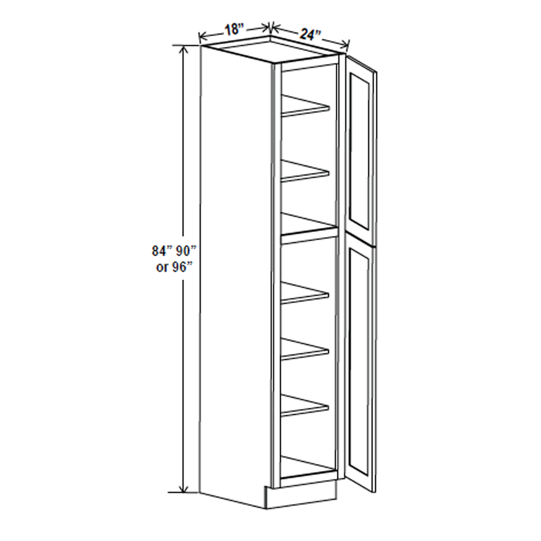 Wall Pantry Cabinet - 18W x 90H x 24D - Aspen White - RTA