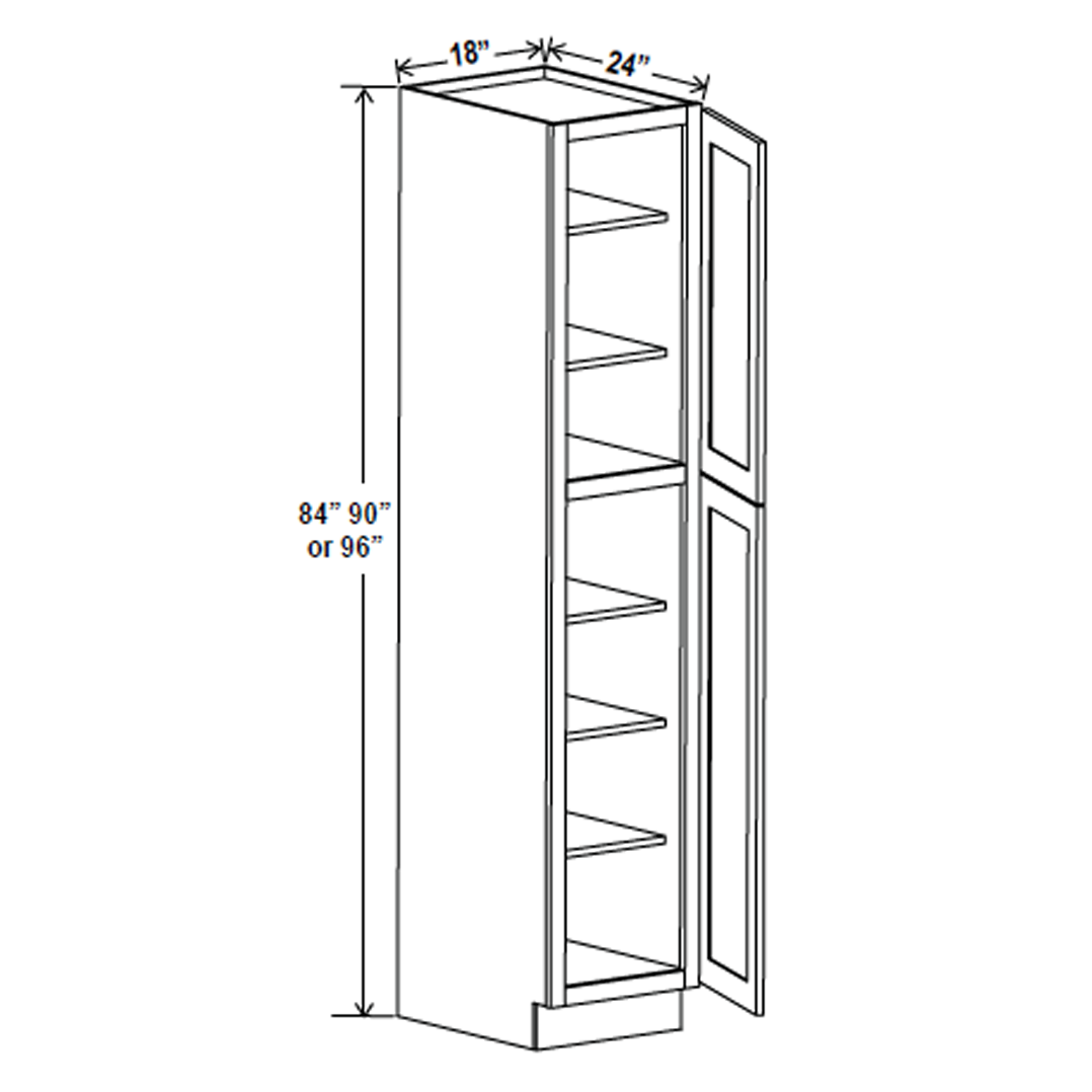 Wall Pantry Cabinet - 18W x 96H x 24D - Blue Shaker Cabinet - RTA