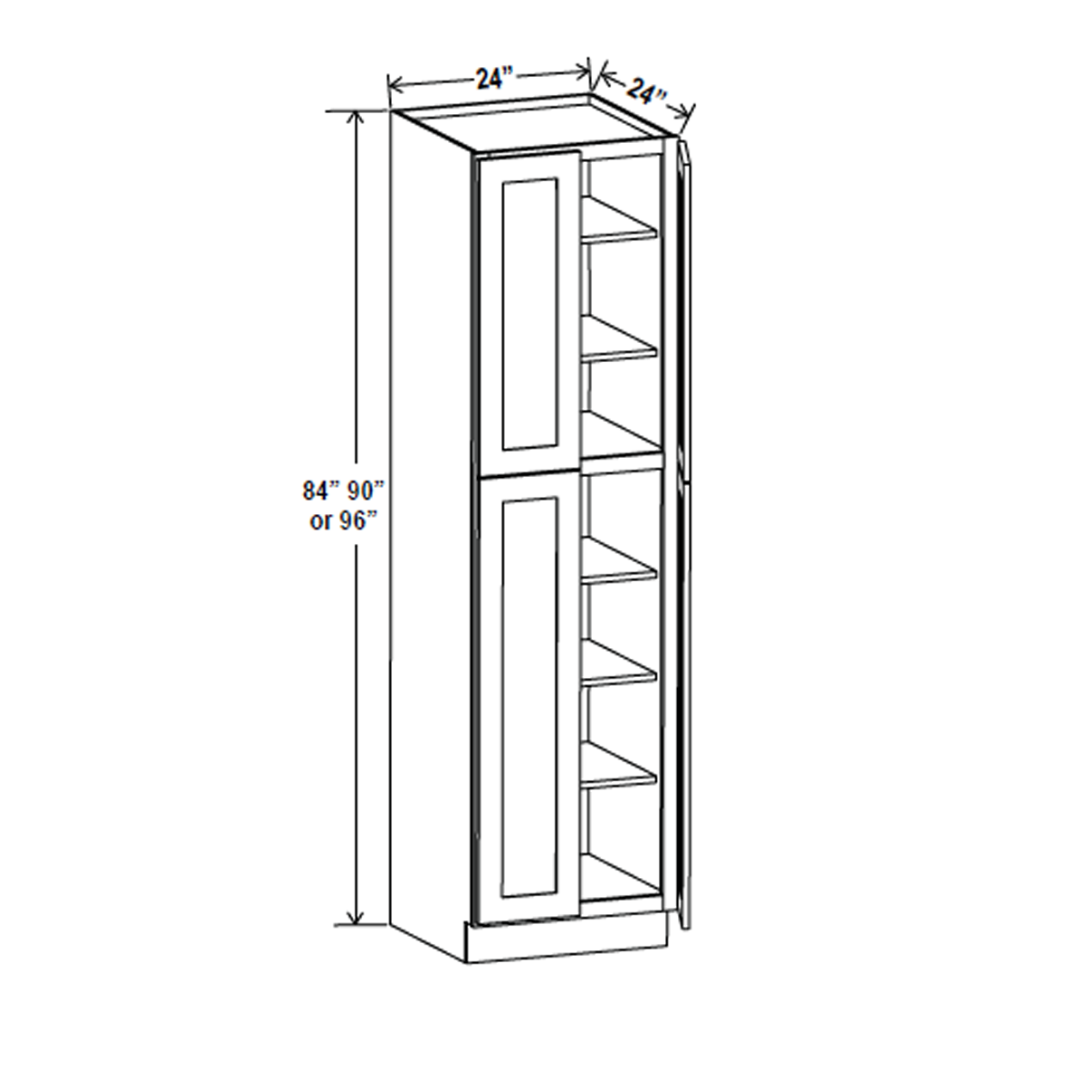 Wall Pantry Cabinet - 24W x 90H x 24D -Charleston White - RTA