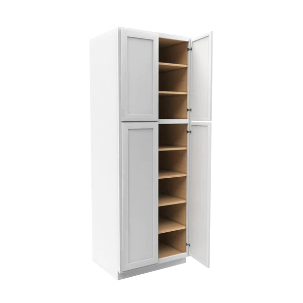 Wall Pantry Cabinet - 30"W x 84"H x 24"D - Aria White Shaker - RTA