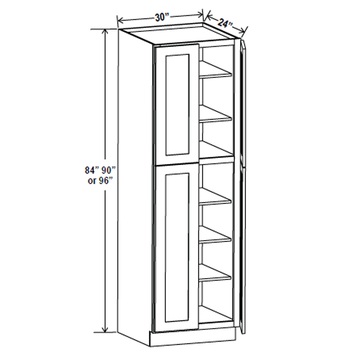 Wall Pantry Cabinet - 30W x 84H x 30D - Blue Shaker Cabinet - RTA