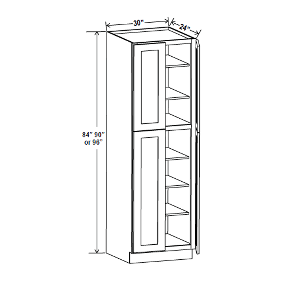 Wall Pantry Cabinet - 30W x 90H x 30D - Blue Shaker Cabinet - RTA