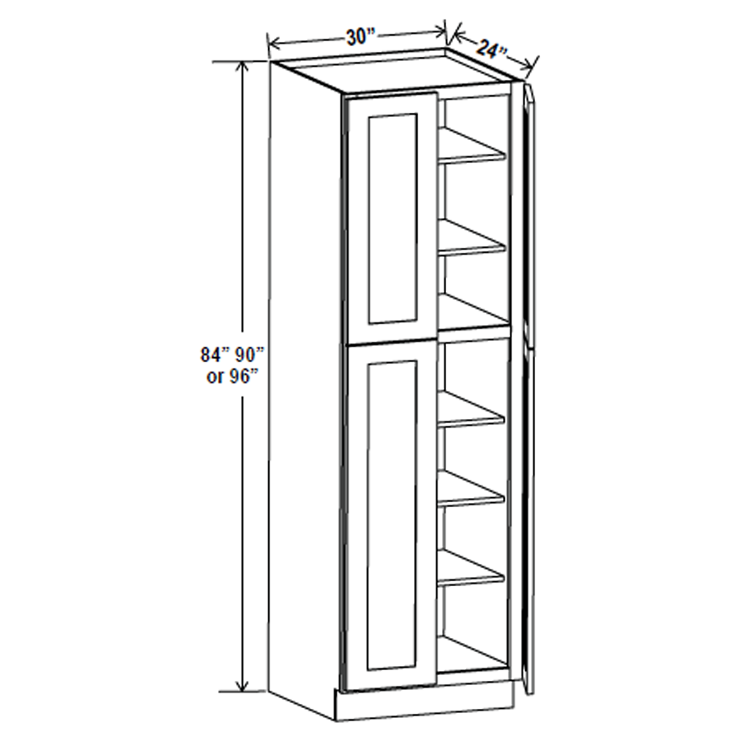 Wall Pantry Cabinet - 30W x 96H x 30D - Grey Shaker Cabinet - RTA