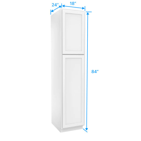 Wall Pantry Cabinet - 18W x 84H x 24D - Aria White Shaker - RTA