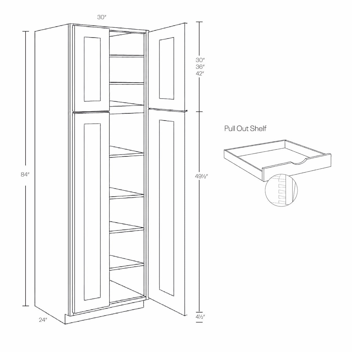 RTA - Elegant White - Double Door Utility Cabinet | 30"W x 84"H x 24"D