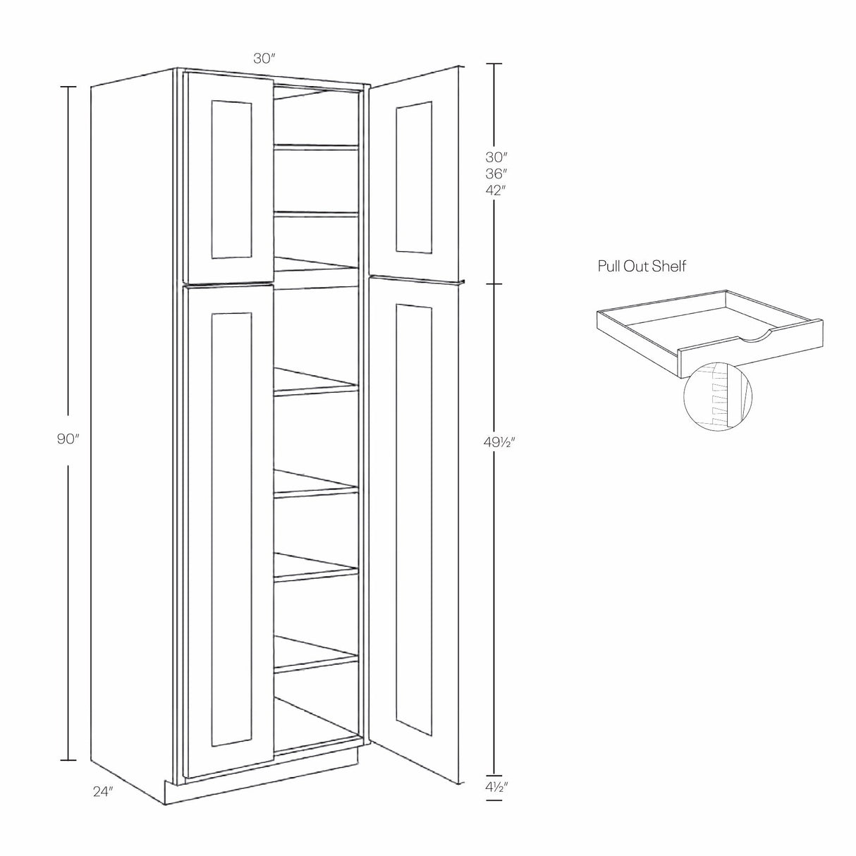 RTA - Elegant White - Double Door Utility Cabinet | 30"W x 90"H x 24"D