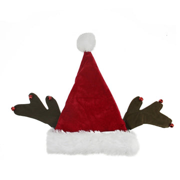 17" Red  White and Brown Reindeer Antlers with Bells Santa Claus Christmas Hat Accessory
