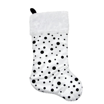 20" Black and White Glittered Polka Dot Christmas Stocking with Faux Fur Cuff