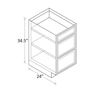 3 Drawer Cabinet - Dwhite Shaker - 24 Inch W x 34.5 Inch H x 24 Inch D