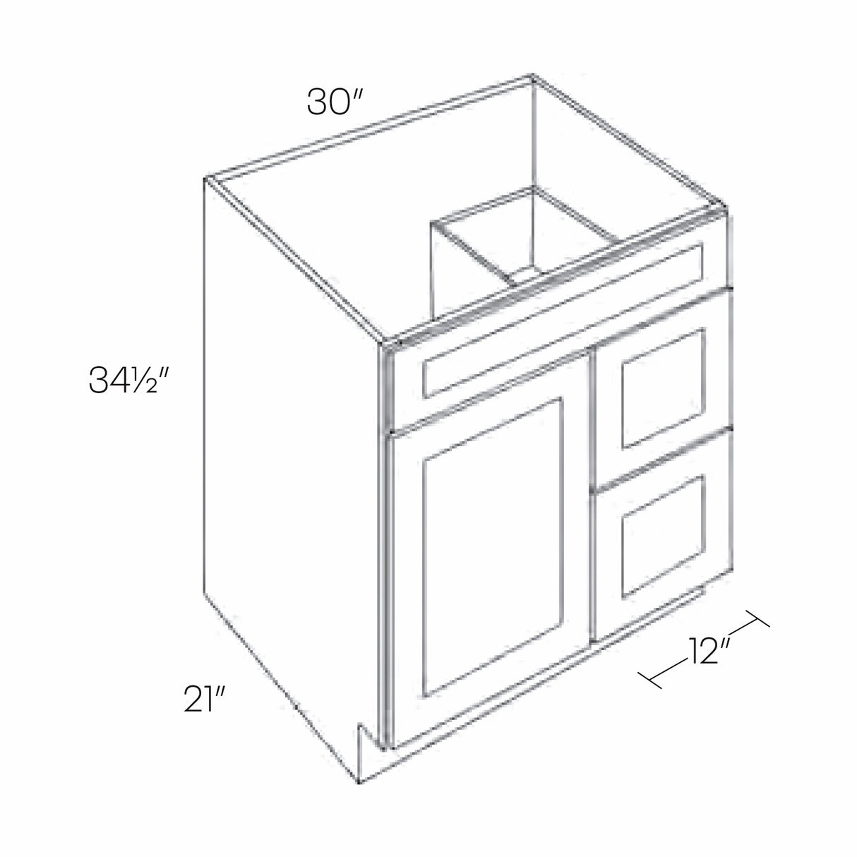 RTA - Park Avenue White - 30"W x 34.5"H x 21"D - Vanity Base Cabinet - Left Drawers