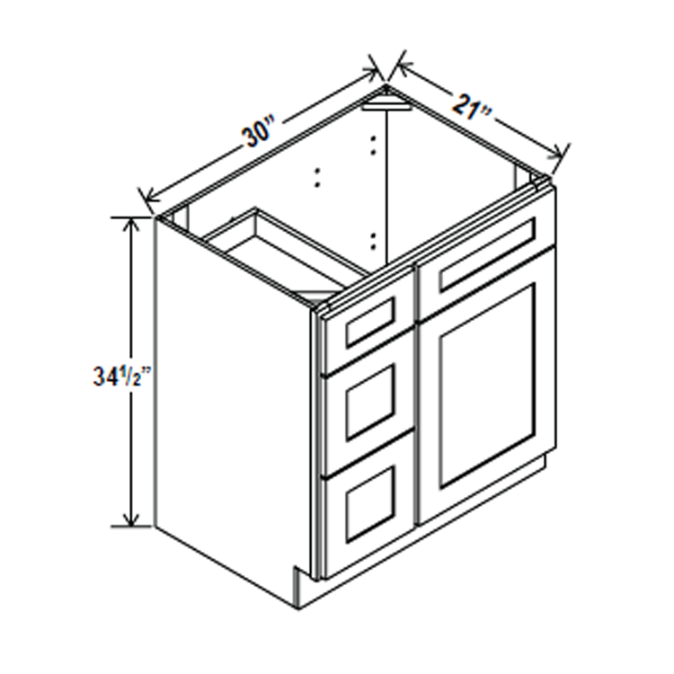 Vanity Sink Base - 30W x 34 1/2 x 21D - 1D, 3 Left DRW - Aspen Charcoal Grey