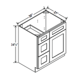 Vanity Sink Base - 30W x 34.5H x 21D - 1D, 3 Left DRW - Grey Shaker Cabinet - RTA