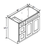 Vanity Sink Base - 36W x 34 1/2 x 21D - 1D, 3 Left DRW - Aria White Shaker - RTA