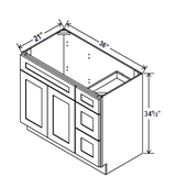 Vanity Sink Base - 36W x 34.5H x 21D - 1D, 3 Right DRW - Grey Shaker Cabinet