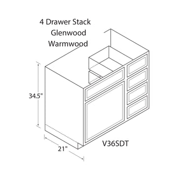 34.5 Inch High Vanity Cabinet - Warmwood Shaker - 36 Inch W x 34.5 Inch H x 21 Inch D